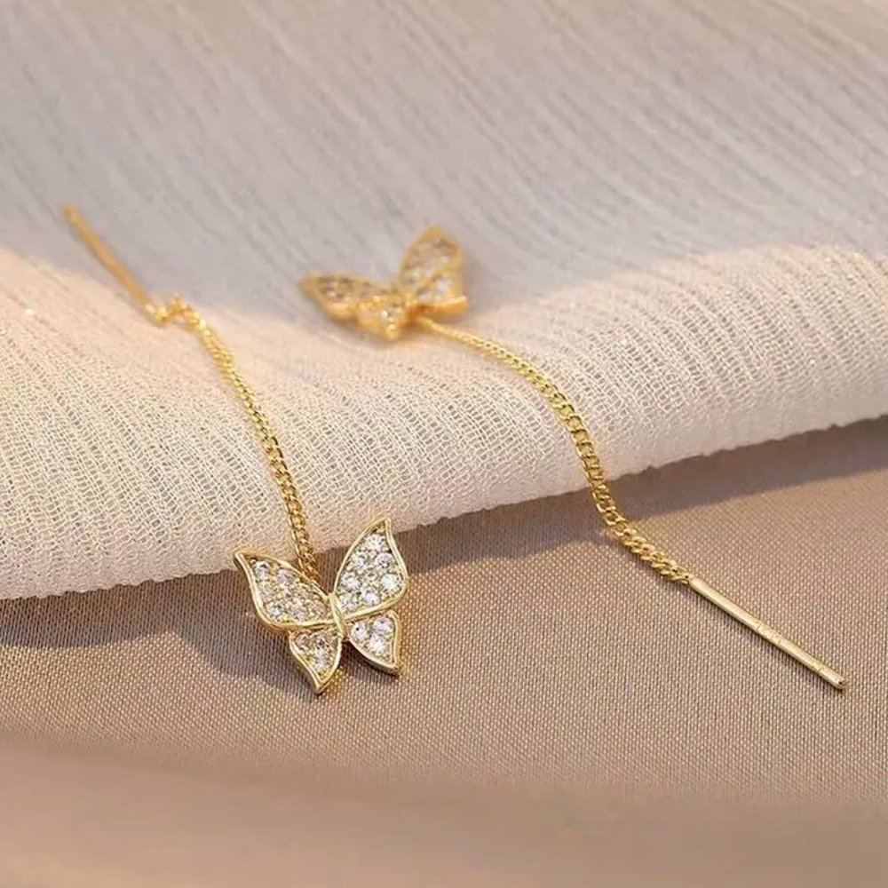 Delicate Trendy Vintage Style Dangle Inland with Zircon • Butterfly Earrings